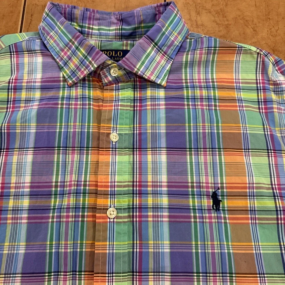 Polo Ralph Lauren Button Shirt Mens Sz XL Multicolor Madras Plaid Stretch Cotton